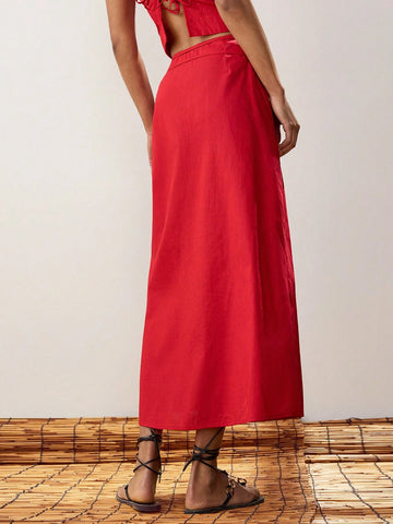 Maija Women's Solid Color Wrap Twist Hem Elegant A-Line Skirt