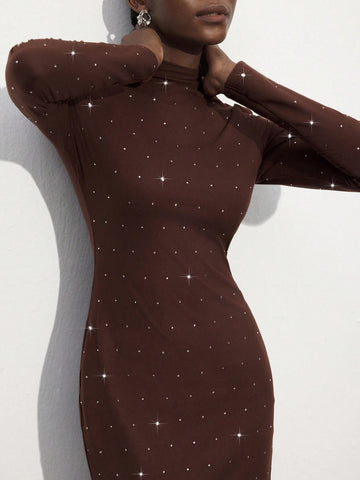 Maija Women's Stand Collar Long Sleeve Minimalist Short Dress, Casual Day-To-Day