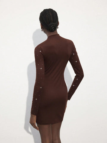 Maija Women's Stand Collar Long Sleeve Minimalist Short Dress, Casual Day-To-Day