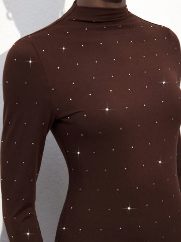 Maija Women's Stand Collar Long Sleeve Minimalist Short Dress, Casual Day-To-Day