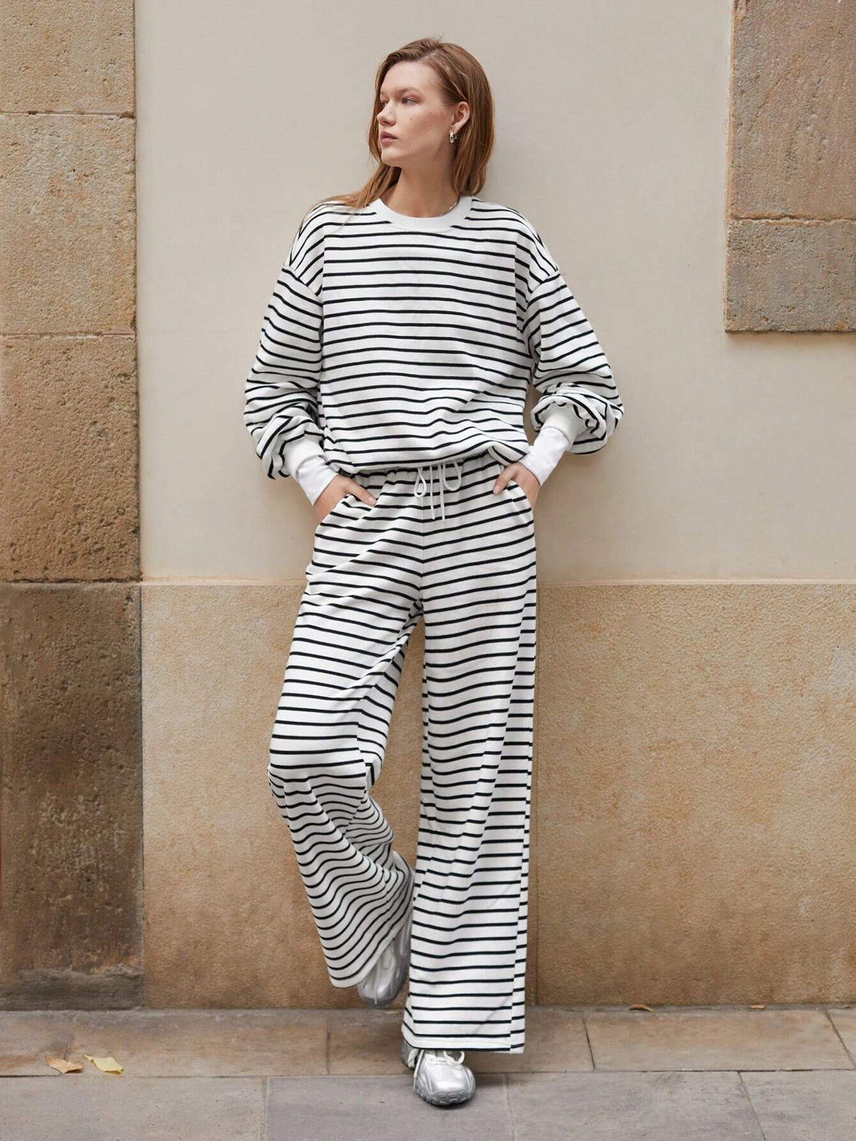 Maija Women's Tie Front Pocket Striped Simple Casual Sweatpants, Everyday Wear