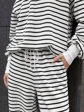 Maija Women's Tie Front Pocket Striped Simple Casual Sweatpants, Everyday Wear