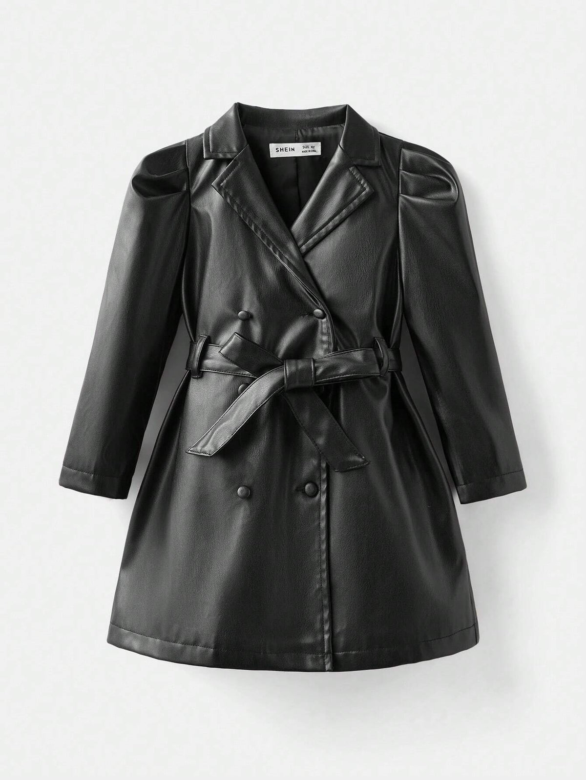 Young Girl Bodycon Casual Lapel PU Leather Belt Waist Dress