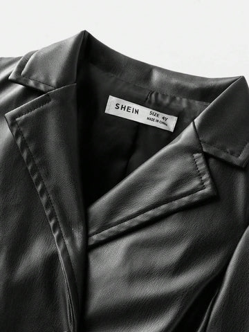 Young Girl Bodycon Casual Lapel PU Leather Belt Waist Dress