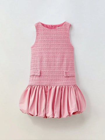 Maija Young Girl Casual Patchwork Floral Print Ruffle Hem Dress