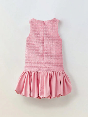 Maija Young Girl Casual Patchwork Floral Print Ruffle Hem Dress