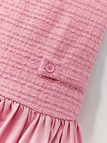 Maija Young Girl Casual Patchwork Floral Print Ruffle Hem Dress