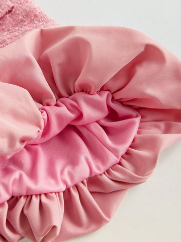 Maija Young Girl Casual Patchwork Floral Print Ruffle Hem Dress