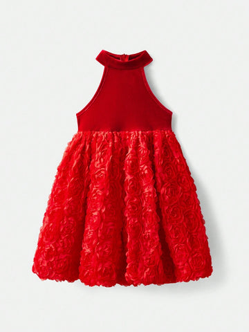 Young Girl Casual Patchwork Velvet Party Dress