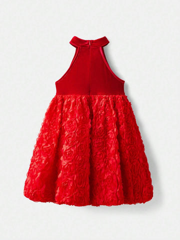 Young Girl Casual Patchwork Velvet Party Dress