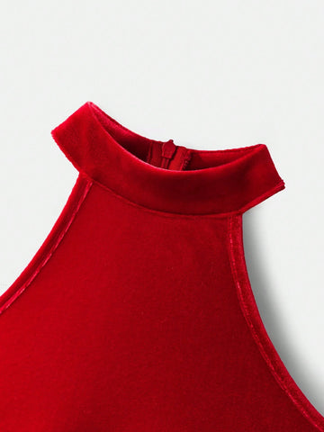 Young Girl Casual Patchwork Velvet Party Dress