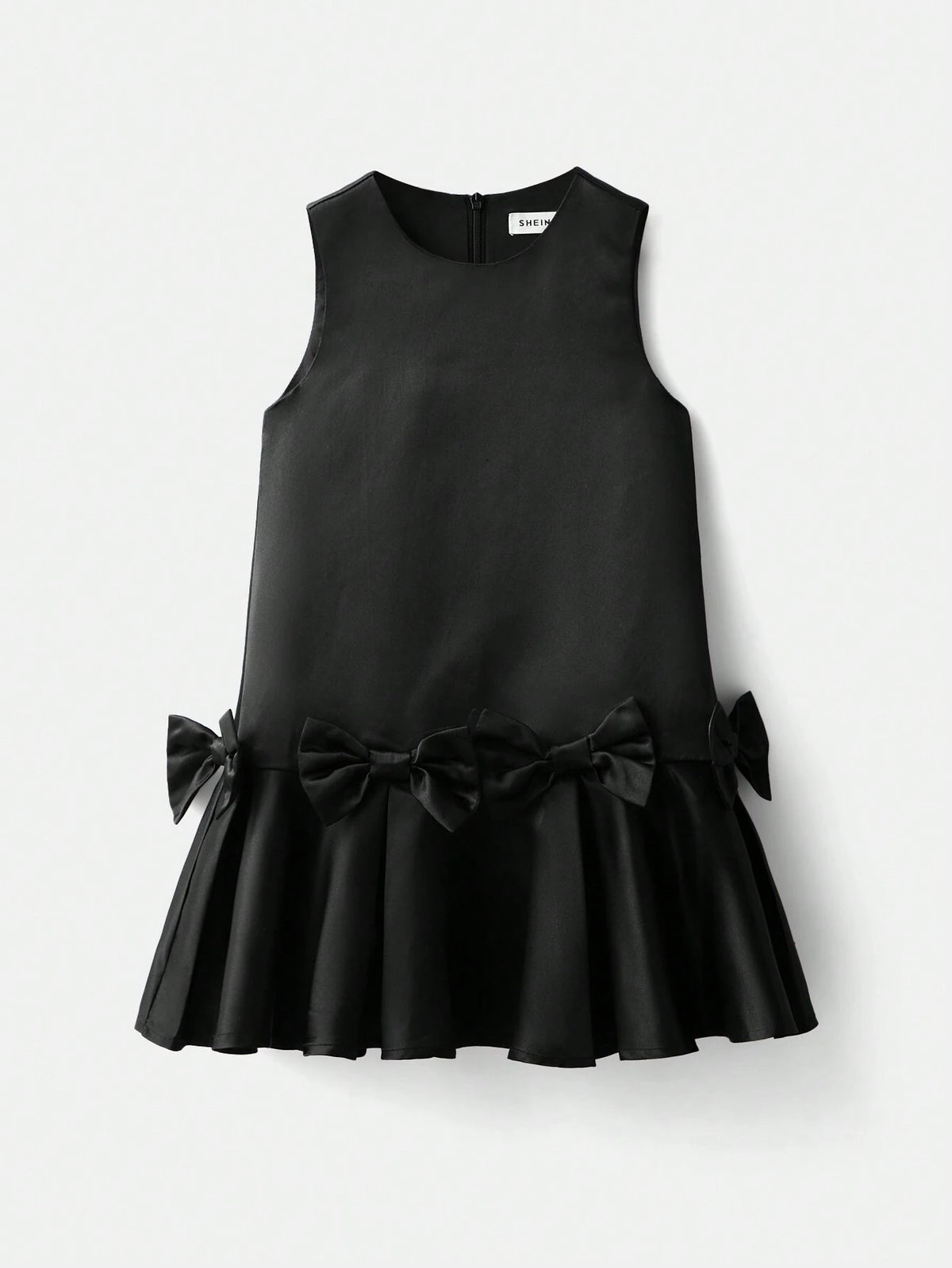 Young Girl Casual Round Neck Bow Decor Jumpsuit Dress