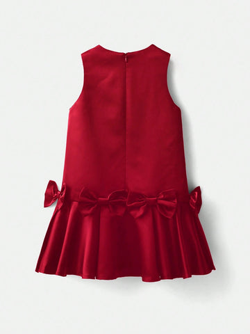 Maija Young Girl Casual Round Neck Bow Decor Jumpsuit Dress