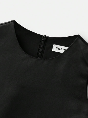 Young Girl Casual Round Neck Bow Decor Jumpsuit Dress