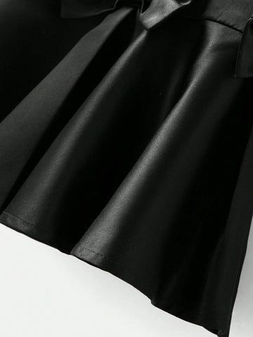 Young Girl Casual Round Neck Bow Decor Jumpsuit Dress