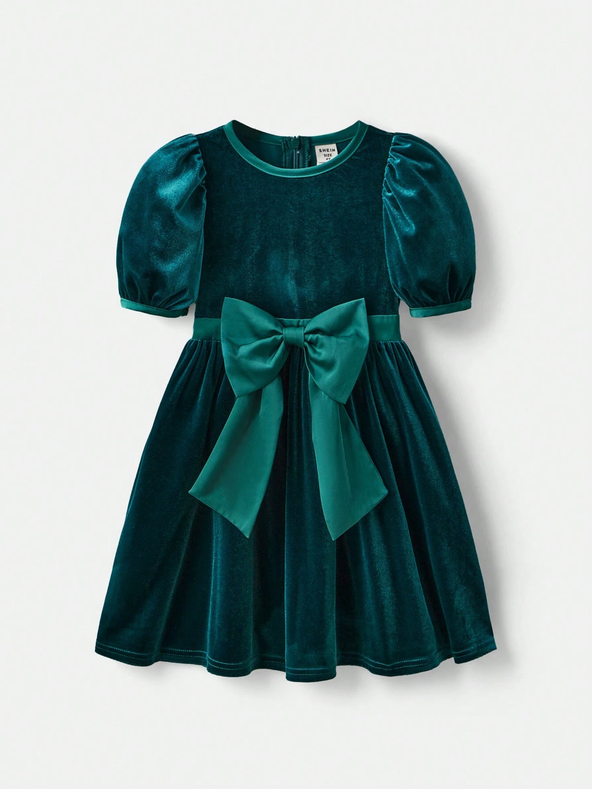 Young Girl Casual Velvet Short Sleeve Bow Tie Mini Dress