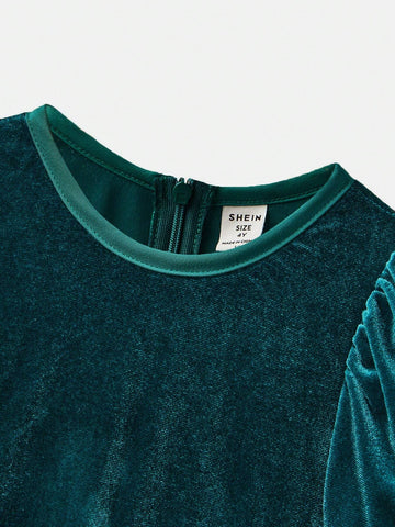 Young Girl Casual Velvet Short Sleeve Bow Tie Mini Dress