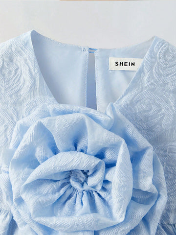 Young Girl Loose Casual 3D Floral Dress