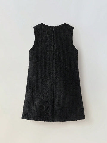 Maija Young Girl Loose Casual Bowknot Decor Jacquard Fabric Dress