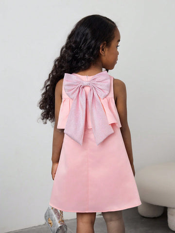 Maija Young Girl Loose Casual Bowknot Decor Ruffle Hem Dress