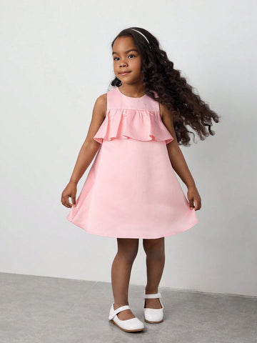 Maija Young Girl Loose Casual Bowknot Decor Ruffle Hem Dress