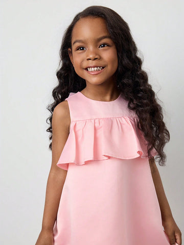 Maija Young Girl Loose Casual Bowknot Decor Ruffle Hem Dress