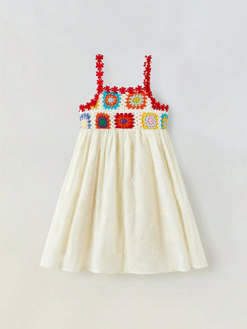 Young Girl Loose Casual Contrast Color Floral Pattern Camisole Dress