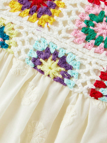 Young Girl Loose Casual Contrast Color Floral Pattern Camisole Dress