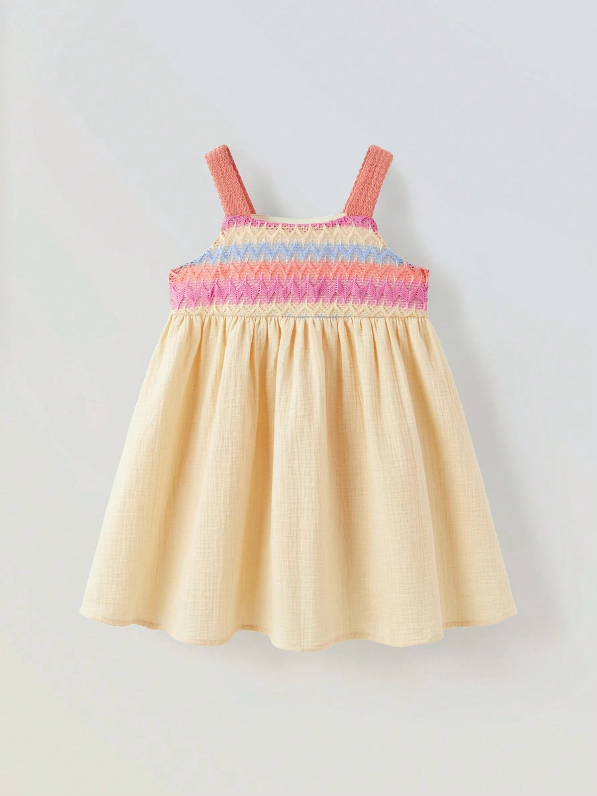 Young Girl Loose Casual Contrast Color Stripe Strap Patchwork Dress