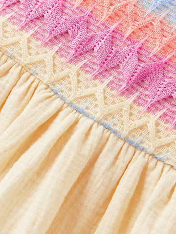 Young Girl Loose Casual Contrast Color Stripe Strap Patchwork Dress