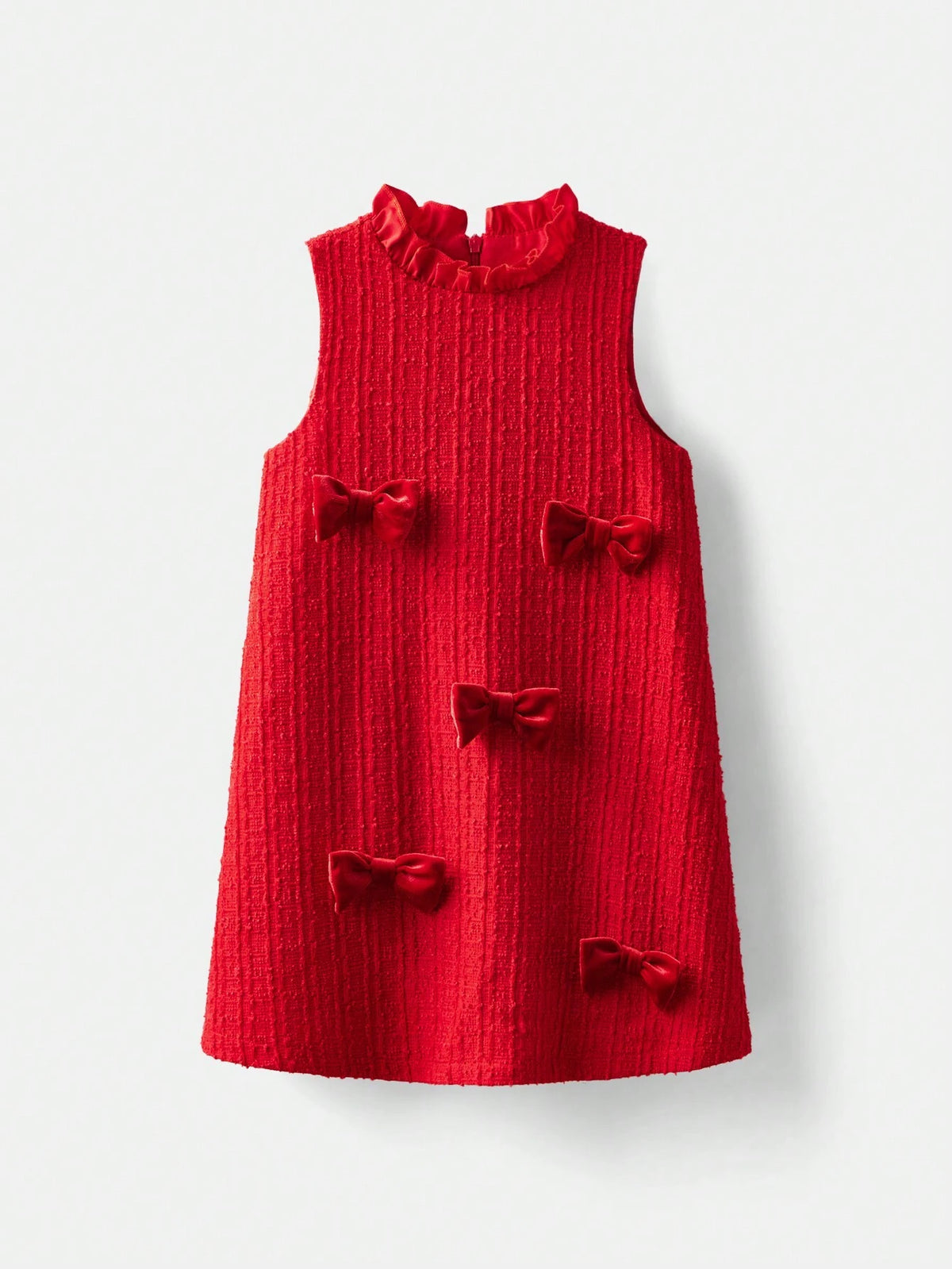 Young Girl Loose Casual Dress With Bow Decor And Ruffle Collar