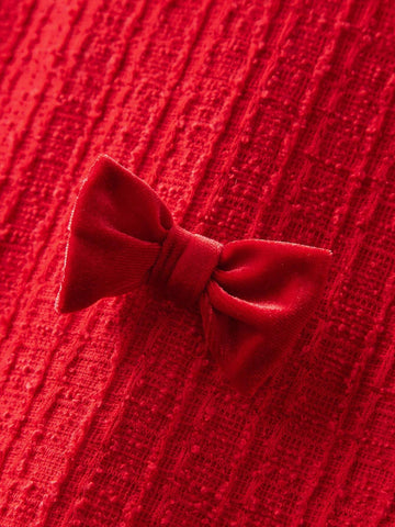 Young Girl Loose Casual Dress With Bow Decor And Ruffle Collar