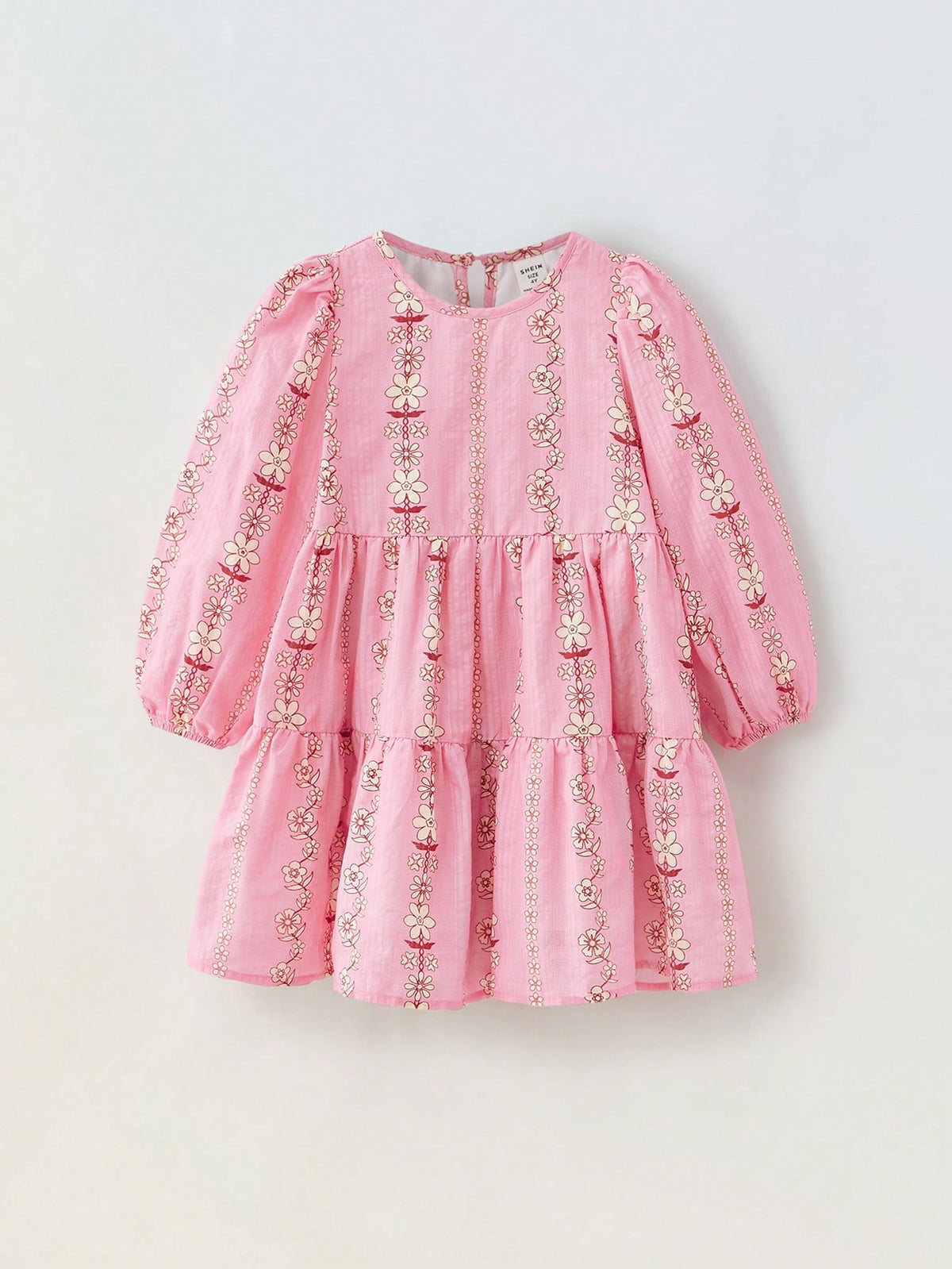 Maija Young Girl Loose Casual Floral Pattern Puff Sleeve Dress