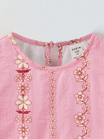 Maija Young Girl Loose Casual Floral Pattern Puff Sleeve Dress