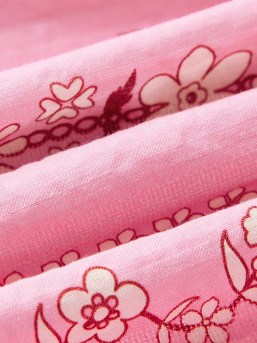 Maija Young Girl Loose Casual Floral Pattern Puff Sleeve Dress