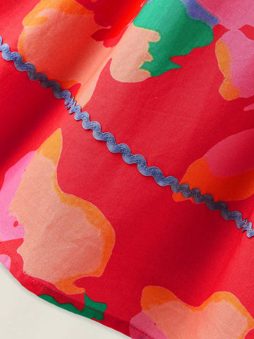 Young Girl Loose Casual Floral Pattern Ruffle Square Neck Dress