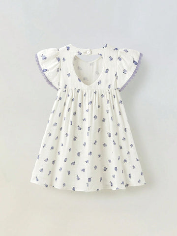 Young Girl Loose Casual Hollow-Out Back Floral Pattern Dress