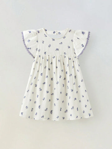 Young Girl Loose Casual Hollow-Out Back Floral Pattern Dress