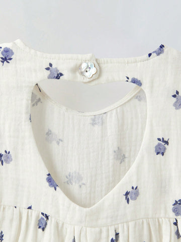 Young Girl Loose Casual Hollow-Out Back Floral Pattern Dress