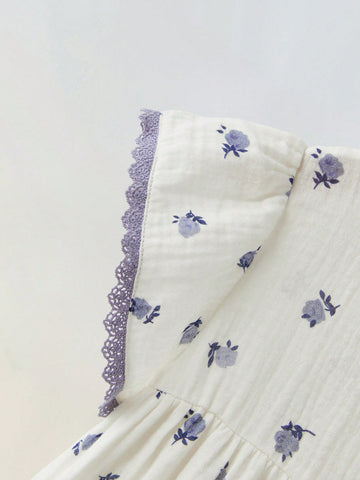 Young Girl Loose Casual Hollow-Out Back Floral Pattern Dress