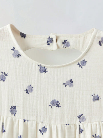 Young Girl Loose Casual Hollow-Out Back Floral Pattern Dress