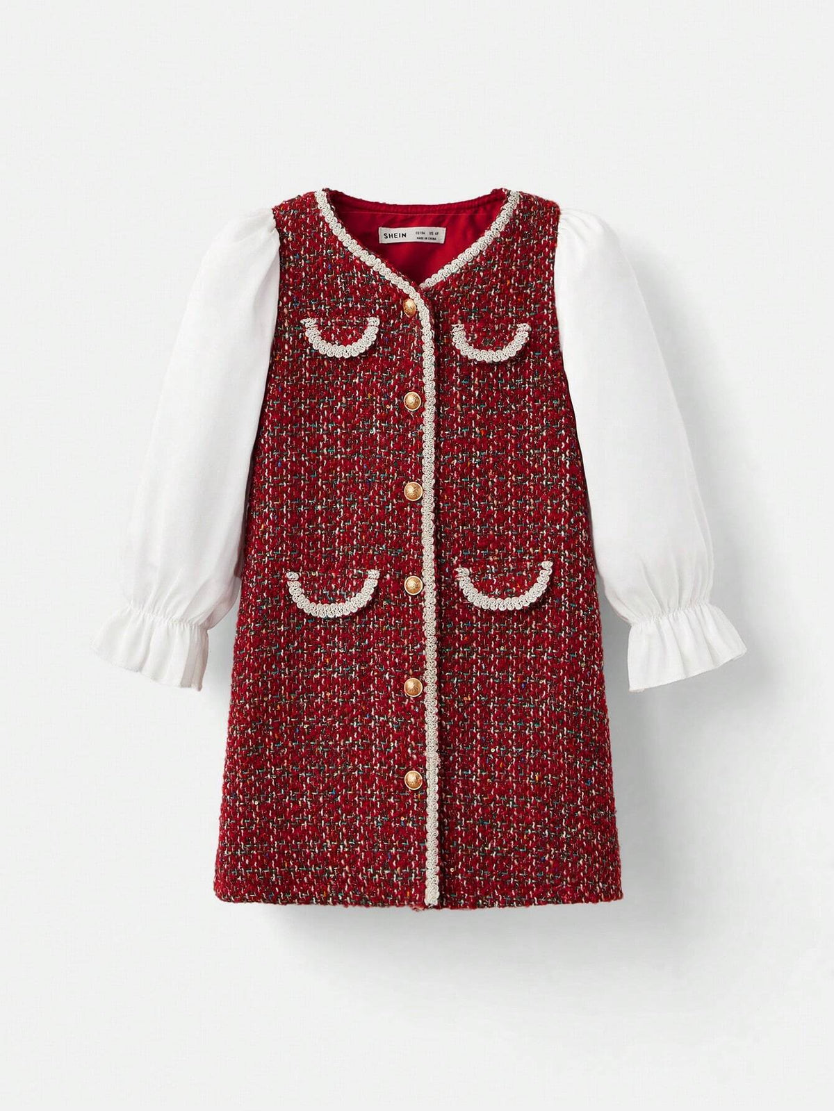Young Girl Loose Casual Patchwork Tweed Dress