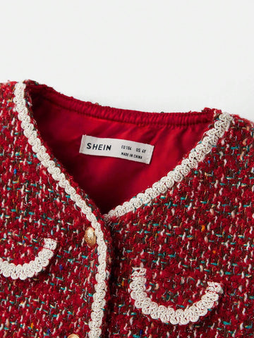 Young Girl Loose Casual Patchwork Tweed Dress