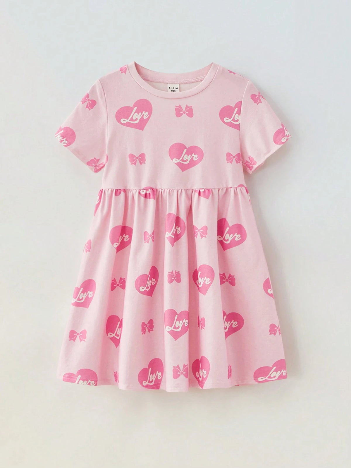 Maija Young Girl Loose Casual Round Neck Love Pattern Short Sleeve Dress