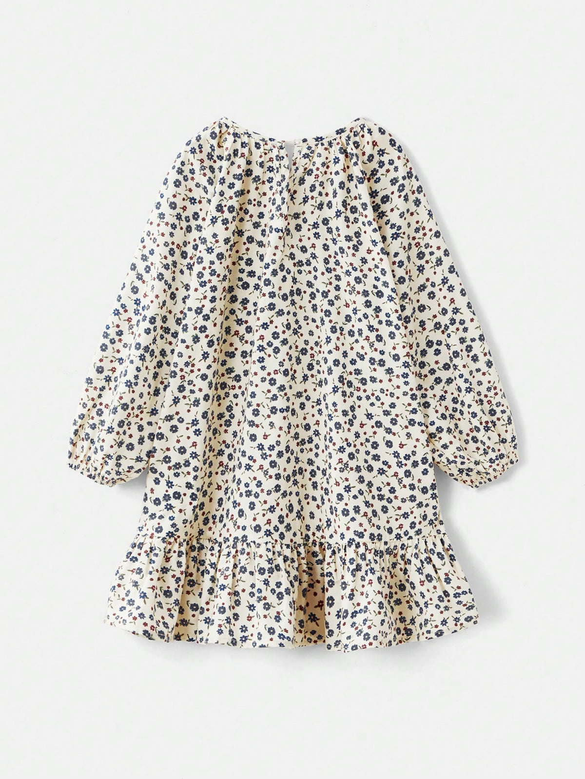 Maija Young Girl Loose Casual Round Neck Patterned Long Sleeve Dress