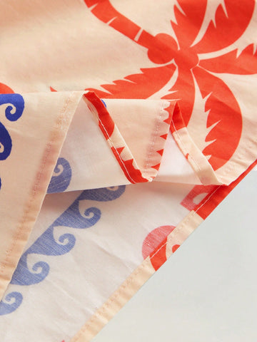 Young Girl Loose Casual Square Neck Graphic Puff Sleeve Dress