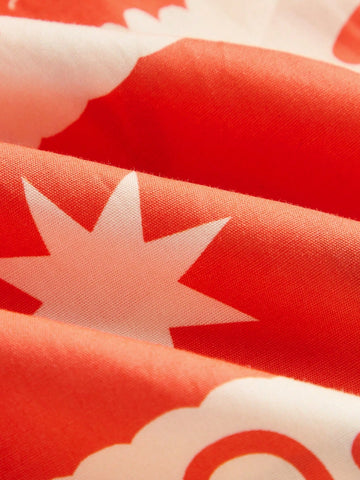 Young Girl Loose Casual Square Neck Graphic Puff Sleeve Dress