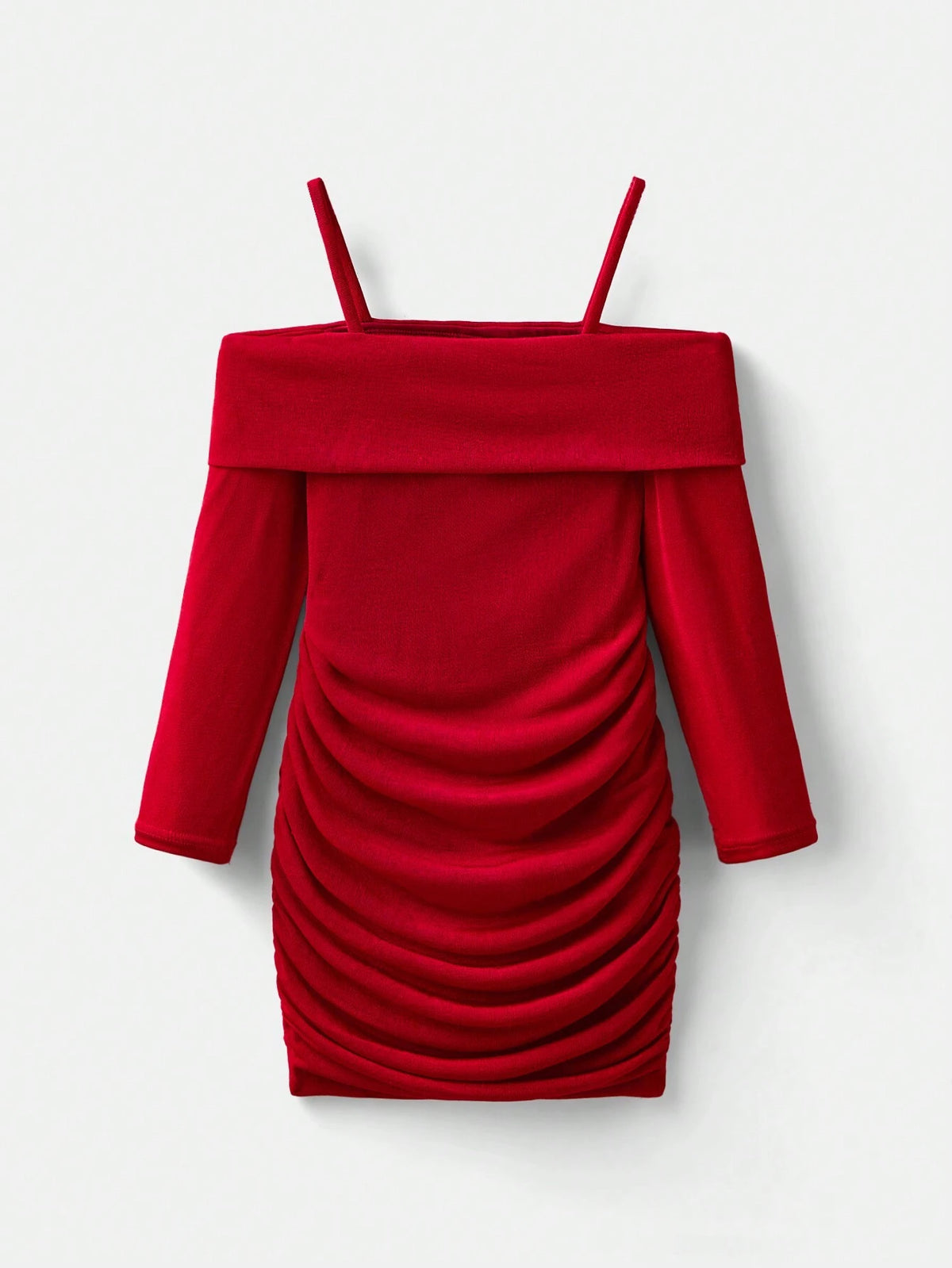 Young Girl Off Shoulder Long Sleeve Ruched Mini Dress
