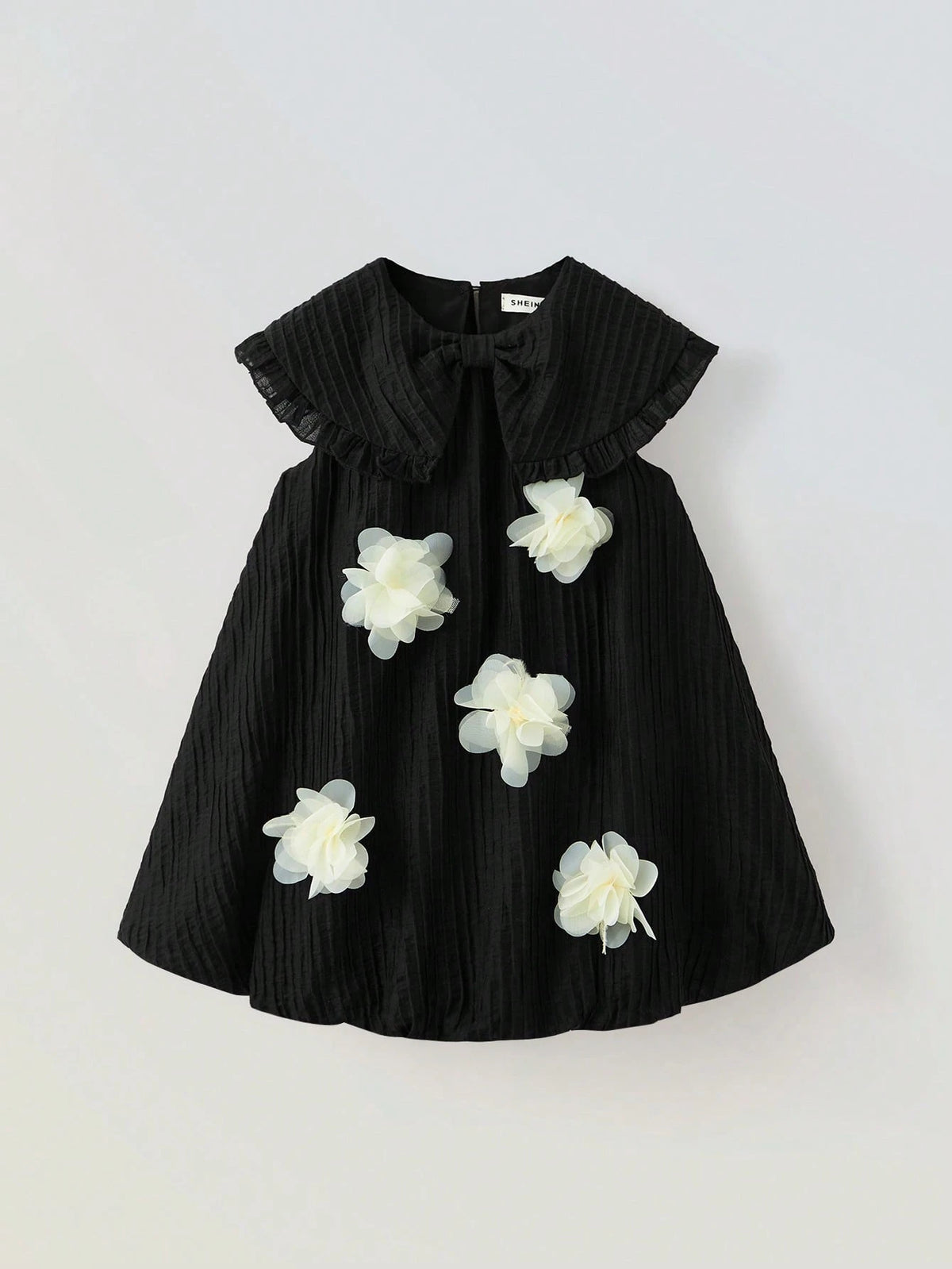 Young Girl Oversized Casual Peter Pan Collar 3D Floral Decor Babydoll Dress