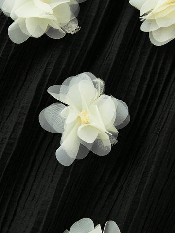 Young Girl Oversized Casual Peter Pan Collar 3D Floral Decor Babydoll Dress